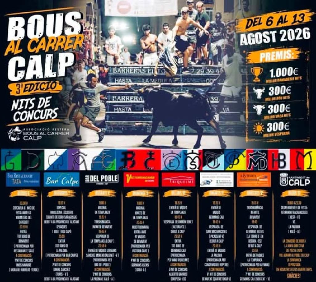 Fiestas in Calpe: "Bous Al Carrer" (6th - 13th August 2026)