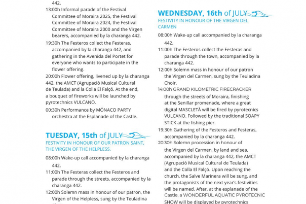 Fiestas in Moraira: "Virgen de Los Desamparados" / "Virgen del Carmen" / "Bous a la Mar" (July 2025)