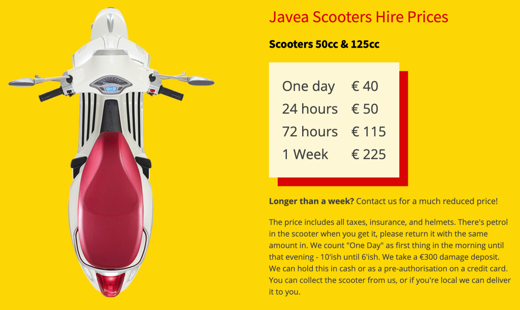 Javea Scooters - Scooter Hire in Javea