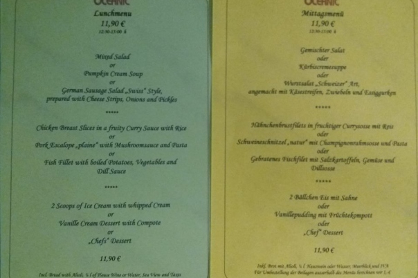 Winter Menu at Oceanic Restaurant Calpe