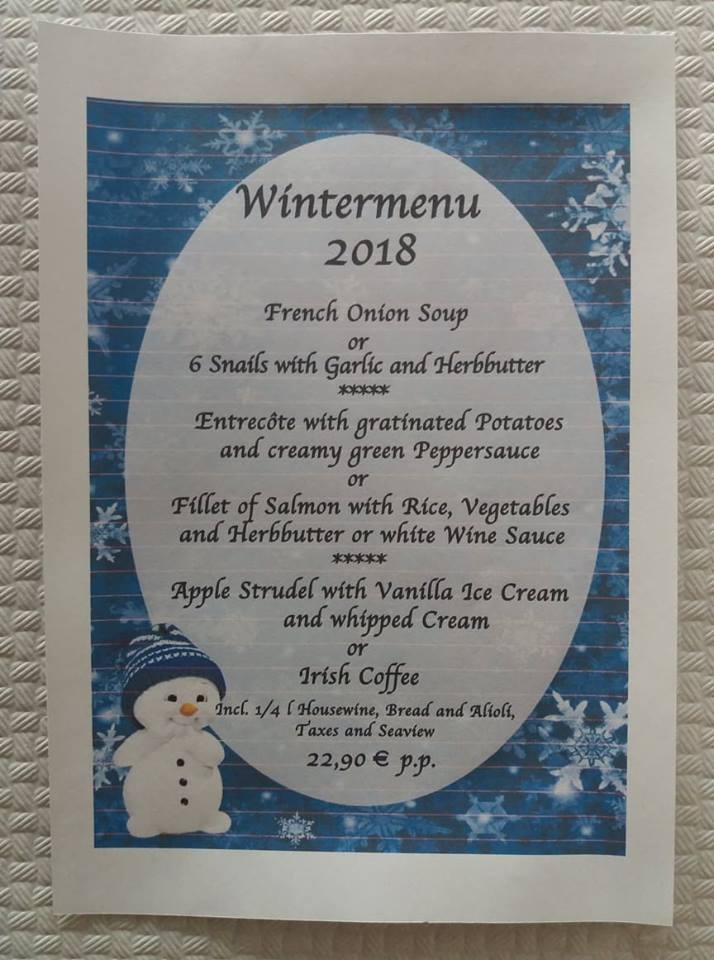 Winter Menu at Oceanic Restaurant Calpe