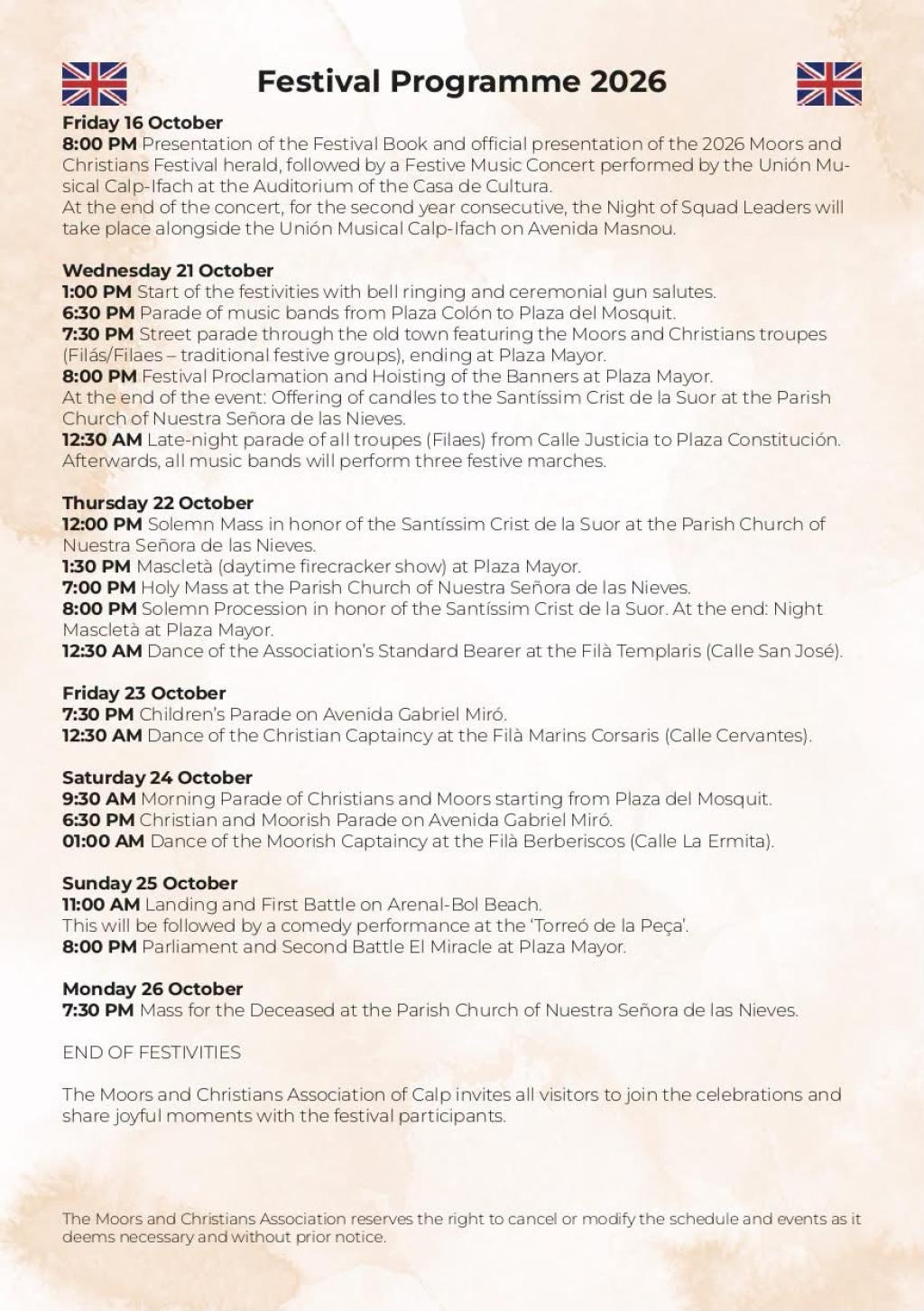 Fiestas in Calpe: Moors & Christians (21st - 26th October 2026)