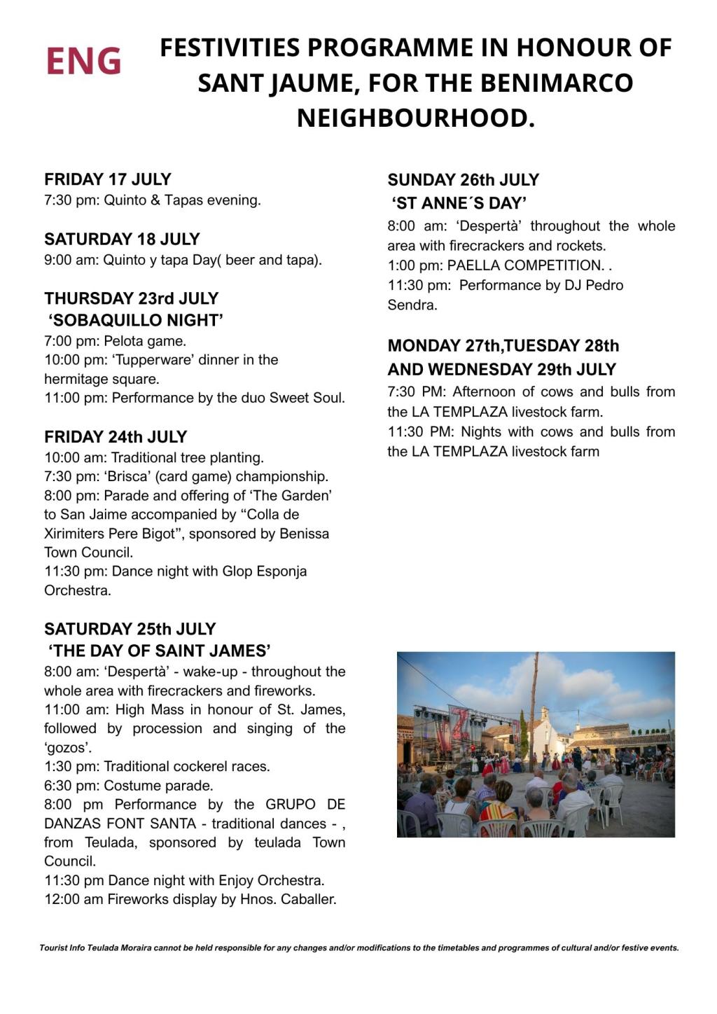 Fiestas in Moraira: "San Jaime" in Benimarco (17th - 29th July 2026)