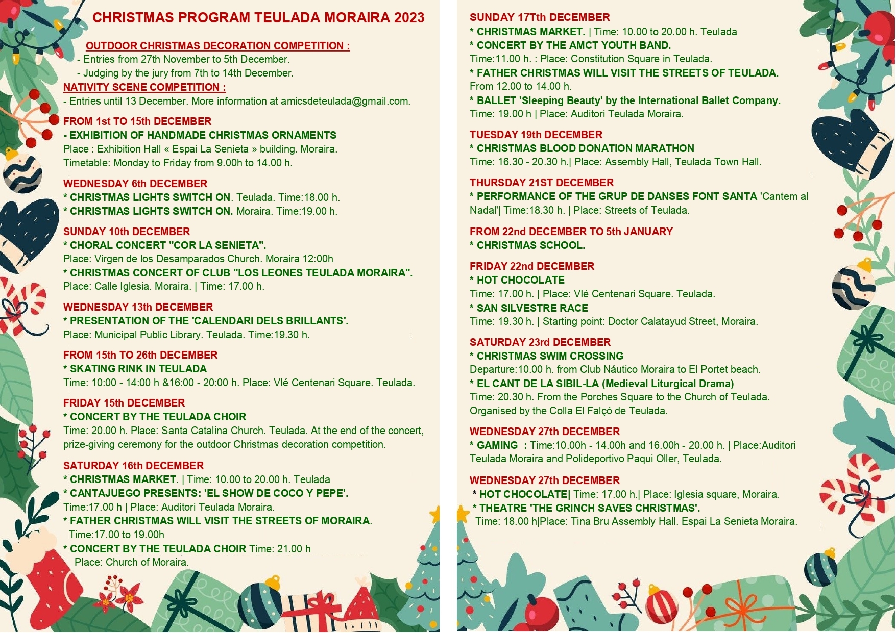 Christmas Activities in Moraira (December 2023)