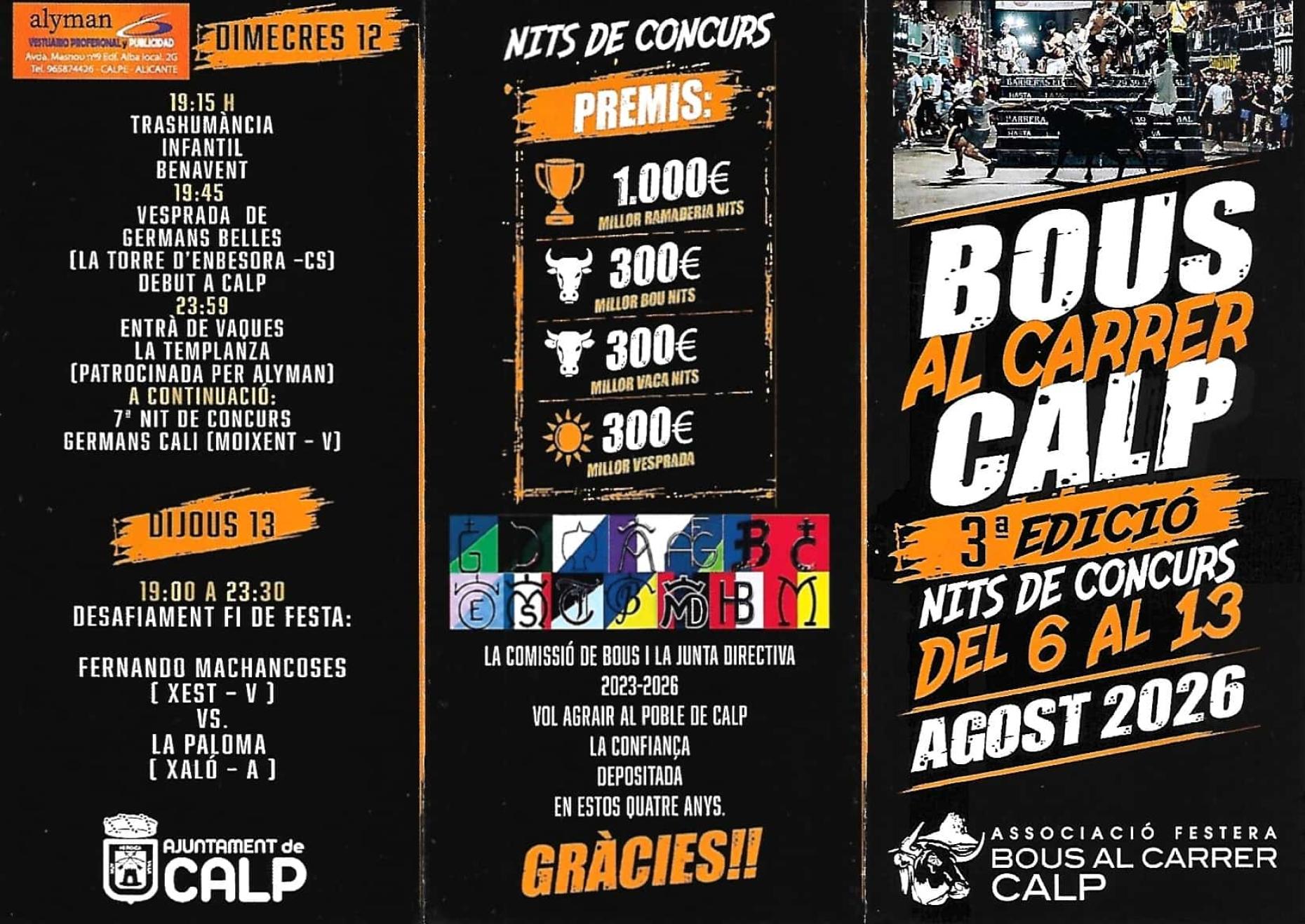 Fiestas in Calpe: "Bous Al Carrer" (6th - 13th August 2026)